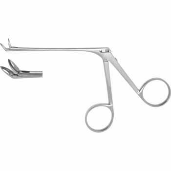 STRUEMPEL EAR FORCEPS 80MM 45° CURVED UP, OVAL FENESTRATED CUP, 2,5X6MM