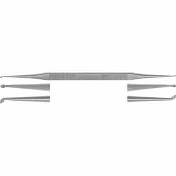 HOUSE CURETTE 170MM, DOUBLE ENDED, CURVED, OVAL CUP Ø1,1x1,5MM / Ø1,3x1,8MM