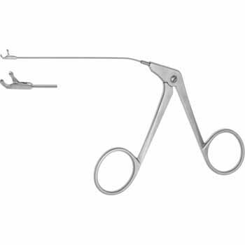 MICRO EAR FORCEPS 80MM, CURVED UP, ROUND CUPS Ø 1MM, TUBULAR SHAFT Ø 0,9MM