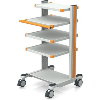 EQUIPMENT CART, GREY/ORANGE, 112CM HIGH 1 X MONITOR SHELF, 1 X SHELF W. HANDLE 2 X SHELVES, TV ADAPTER HOLDER, ANTISTAT