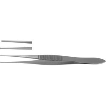 IRIS TISSUE FORCEPS 100MM STRAIGHT 1X2 TEETH 0,5MM MILLED THUMB SERRATION