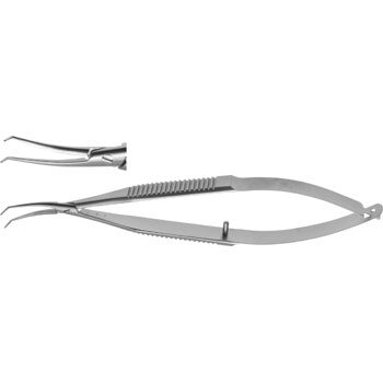 CLAYMAN LENS HOLDING FORCEPS 120MM SLIGHTLY CURVED, DELICATE ANGLED JAWS WITHOUT CATCH, SERRATED HANDLE