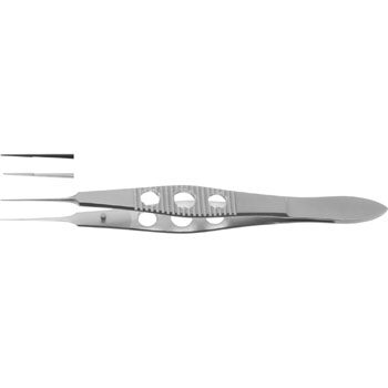 JAFFE TYING FORCEPS STRAIGHT VERY DELICATE, 6MM PLATFORM, SMOOTH JAWS SERRATED 3 HOLE HANDLE, 105MM