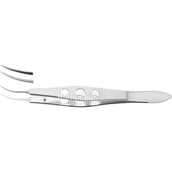 JAFFE TYING FORCEPS CURVED, VERY DELICATE, 6MM PLATFORM, SMOOTH JAWS SERRATED 3 HOLE HANDLE, 105MM