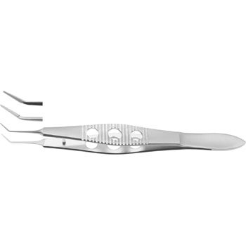 MCPHERSON TYING FORCEPS 105MM 5MM ANGLED LONG PLATFORM SERRATED 3 HOLE HANDLE