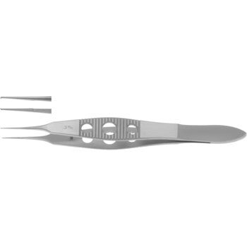 CASTROVIEJO SUTURE FORCEPS 105MM 1X2 TEETH 0,3MM WITH PLATFORM SERRATED 3 HOLE HANDLE