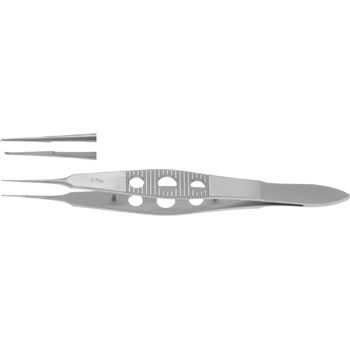 CASTROVIEJO SUTURE FORCEPS 105MM 1X2 TEETH 0,5MM WITH PLATFORM SERRATED 3 HOLE HANDLE