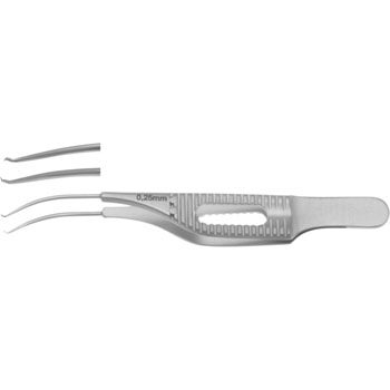 TROUTMAN COLIBRI CORNEAL FORCEPS 75MM 1X2 TEETH 0,3MM 45°, WITHOUT PLATFORM OPEN SERRATED COLIBRI HANDLE