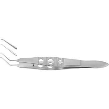 JAFFE CAPSULORHEXIS FORCEPS 105MM VERY DELICATE ROUND GRASPING TIPS 11MM ANGELED, SERRATED 3 HOLE HANDLE