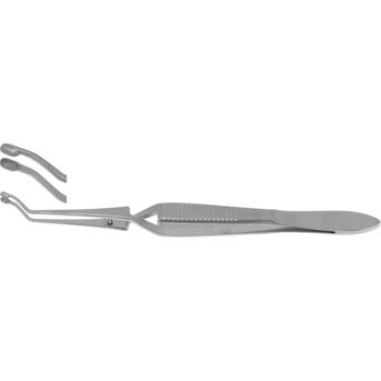 CASTROVIEJO CAPSULAR FORCEPS 105MM CROSS ACTION, Ø2,5MM CUP, ANGELED SERRATED HANDLE