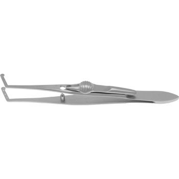 SATTLER STRABISMUS FORCEPS 100MM RIGHT ANGELD 3 TEETH WITH SLIDING LOCK