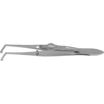 SATTLER STRABISMUS FORCEPS 100MM LEFT ANGELD 3 TEETH WITH SLIDING LOCK