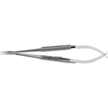 BARRAQUER NEEDLE HOLDER 140MM CURVED SMOOTH JAWS 0,75MM WITH CATCH ROUND HANDLE Ø10MM