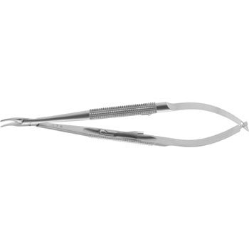 MICRO BARRAQUER NEEDLE HOLDER 135MM CURVED SMOOTH JAWS 0,75MM WITH CATCH ROUND HANDLE Ø8MM