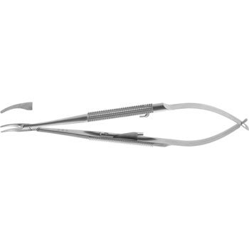 BARRAQUER NEEDLE HOLDER 130MM CURVED MICRO SERRATED JAWS WITH CATCH ROUND HANDLE Ø8MM