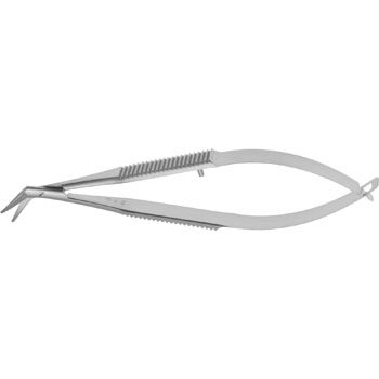 KATZIN CORNEAL SCISSORS 100MM, CURVED BLUNT, SMALL BLADES, LEFT ONE BLADE 1MM LONGER