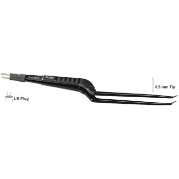 BIPOLAR FORCEPS 160MM, 0.5MM, BAYONETT DOWNWARDS ANGLED WITH STOP GUIDING PIN NON STICK, US PLUG