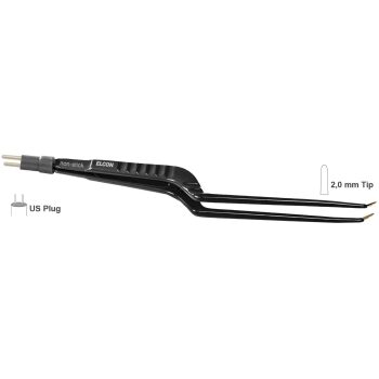 BIPOLAR FORCEPS 160MM, 2.0MM, BAYONETT DOWNWARDS ANGLED WITH STOP GUIDING PIN NON STICK, US PLUG