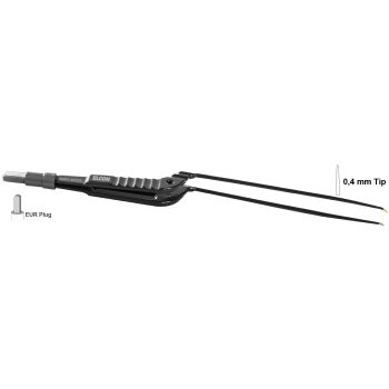 BIPOLAR FORCEPS 170MM, 0,4MM, BAYONETT PLATFORM 4,0MM DOWNWARDS ANGLED WITH STOP GUIDING PIN, NON STICK