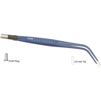 MEUSER BIPOLAR FORCEPS 195MM, 2.0MM, ANGLED WITH GUIDING PIN