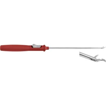 SUTURE SIXER HOOK / GUIDE INSTRUMENT, 155MM, TIP TURNED LEFT, CIGAR (PPSU) HANDLE RED